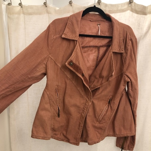 FREE PEOPLE LINEN ROSEWOOD LIGHT WEIGHT MOTO JACKET SIZE LARGE BOHO FESTIVAL - Picture 5 of 12